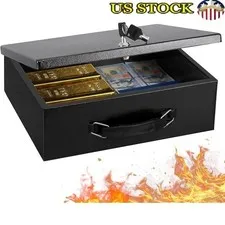 Fireproof Document Storage Safe W/ Key Lock Portable Insulation Security Box New