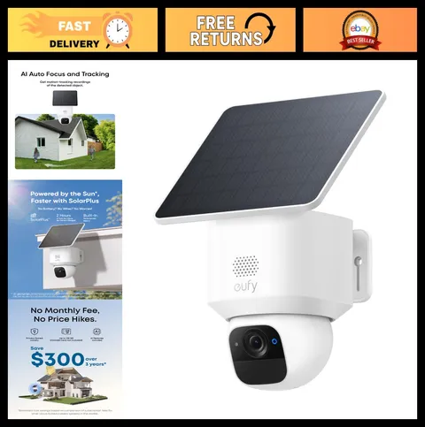 Wireless Outdoor Security Camera, 360° Pan, AI Tracking, 2K HD, Solar Powered, N