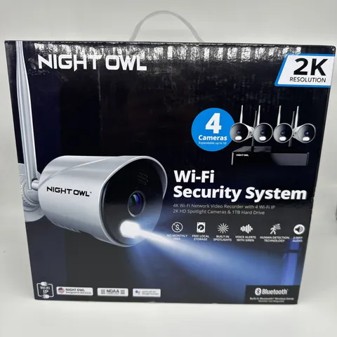 NIGHT OWL 2K Wi-Fi Security System 4 Cameras 1TB NVR White Bluetooth New Sealed