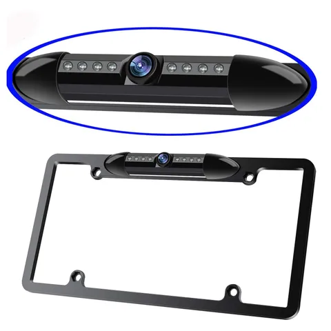 License Plate Frame Backup Camera Night Vision Car 8 LED CVBS Model, Black