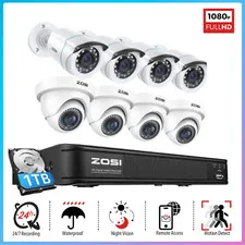 ZOSI H.265+ 1080p Home Security Camera System Outdoor 5MP Lite 8CH Wired DVR 1TB