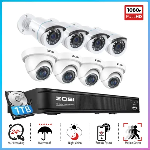 ZOSI H.265+ 1080p Home Security Camera System Outdoor 5MP Lite 8CH Wired DVR 1TB