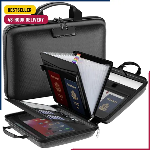 Fireproof File Organizer with Lock, Hard Case Fireproof Document Box with 13 Poc