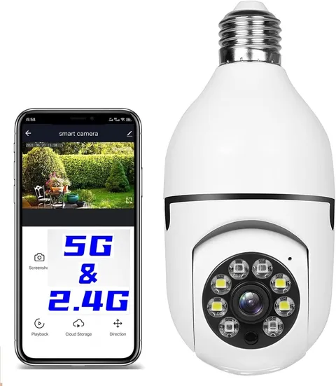 Light Bulb Security Camera 2.4GHz & Wireless WiFi Outdoor, 1080P Light Socket, I