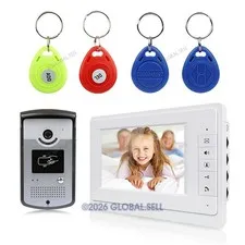 7"Wired Video Door Phone Doorbell Home Security Intercom System 1-In 1-Out RFID
