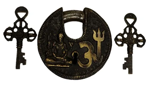 Lord Shiva Engraved Round Shape Padlock Antique Style Handmade Brass Door Lock