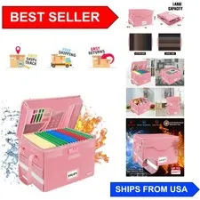 Fireproof Document Box with Lock - Elegant 16" Portable Organizer in Pink