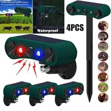 4PCS Solar Outdoor Motion Sensor Alarm 2*130db Ultrasonic Siren 4 Modes Flashing