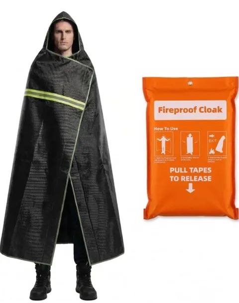 Fireproof Cloak with Hood 1800°F Heat Resistant Fire Escape Wrap