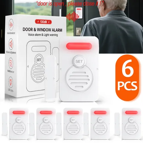 Voice Door Alarm Wireless Doorbell Magnetic 3-Level Volume Speaks Aloud 90 dB ×6