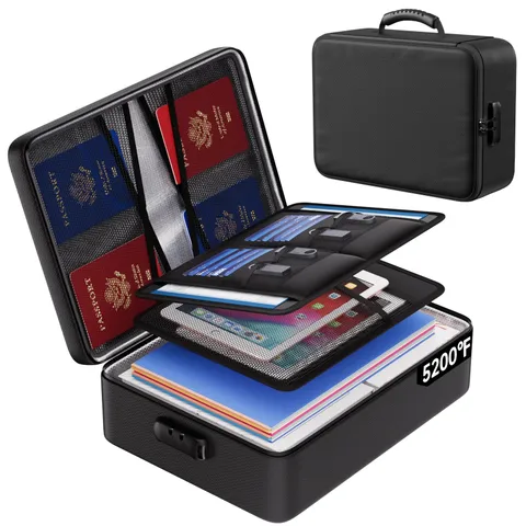 5200°F Fireproof Document Bag with Lock,8 Layers Heat Insulated