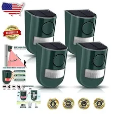 Solar Motion Alarm 4 Pack Green 129dB Loud Siren Waterproof Outdoor Deterrent