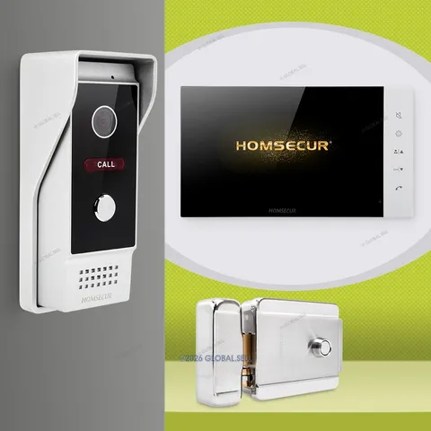 HOMSECUR 7" 4 Wire HD Video Doorphone Intercom Door Bell With Electrical Lock
