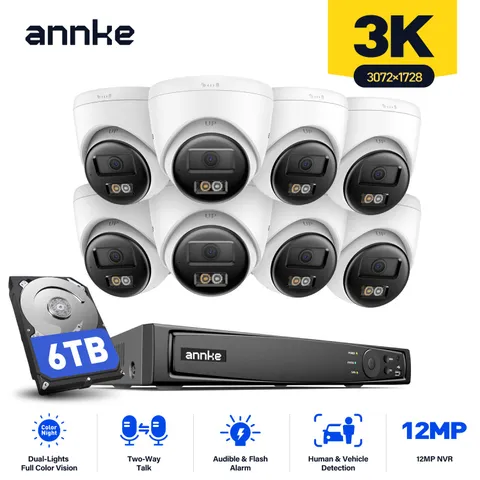 ANNKE 12MP 8CH NVR 5MP AI POE Security Camera System Two Way Audio Color Night