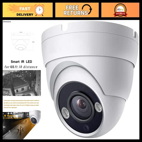 5MP HD Analog Coax Dome CCTV Security Camera, 100° Wide Angle, 65ft IR Night Vis