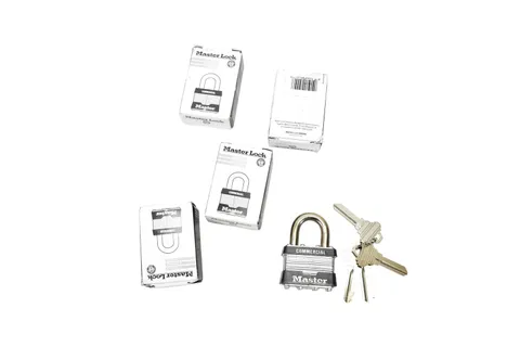 5 Pack Master Lock 1KA Padlock Keyed w Keys Commercial Silver Steel Brass