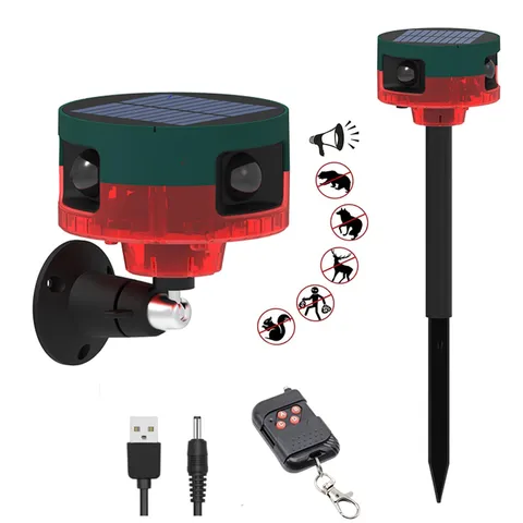 HULPPRE Solar Outdoor Motion Sensor Alarm-Dog Barking&Gunshot Sound,130db Lou...