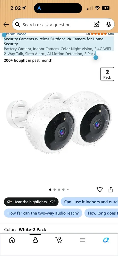 Security Cameras Wireless Outdoor 2K Camera for Home Security Battery Camera Cam