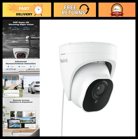 5MP PoE Outdoor Dome Security Camera with IR Night Vision, Waterproof, Motion De