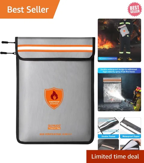 3-Layer Fireproof Document Bag 15x11" with Reflective Strip for Emergencies