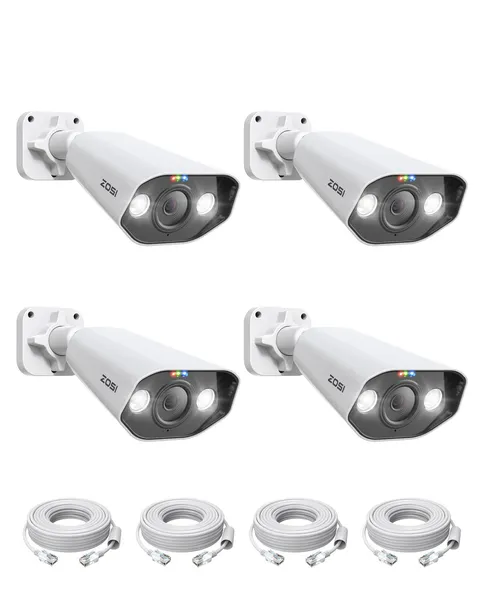 4PK 5MP PoE Add-on Cameras with Ethernet Cables, Human Vehicle Detection, 2-W...