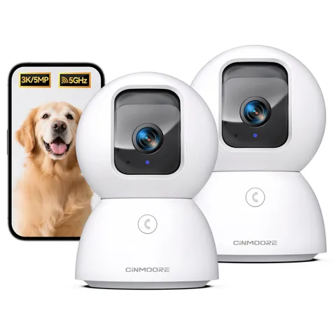 CINMOORE CM-C2U 5G Indoor Security Camera 2-Pack 3K PTZ WiFi AI Facial