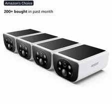 AOQEE S1 2K/3MP Solar Wireless Outdoor IP65 Cameras 4-Pack Wi-Fi Alexa