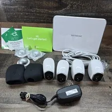 Arlo Netgear Base Station VMB3000, Adapter + 4 Wireless Cameras VMC3030 3 Mounts