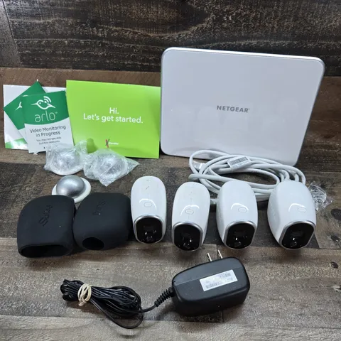 Arlo Netgear Base Station VMB3000, Adapter + 4 Wireless Cameras VMC3030 3 Mounts