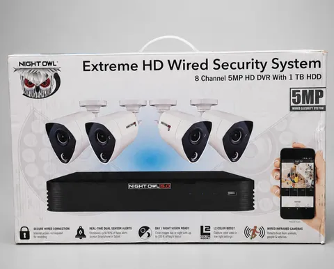 EXTREME HD Wired Security System 8-Ch 1TB HDD+(4) 5MP Security Cameras NIGHT OWL