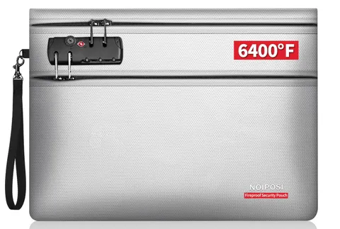 6400 Fireproof Document Money Bag With Lock DualZip Compartments Silver