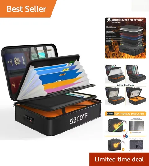 Lightweight Fireproof Document Organizer with 3-Digit Lock | 18 Compartments