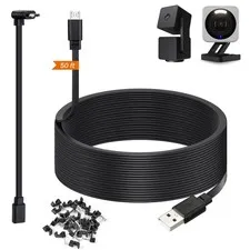 Power Cable 50ft USB to Micro for Wyze Cam v4, Pan v3, OG - L-Shaped Adapter
