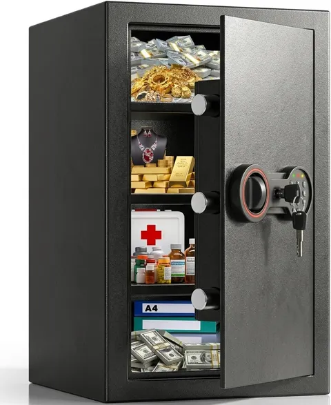 Large 23.6" Safe Box with LED Light, Digital Keypad & Removable Shelves