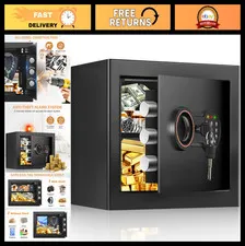 Compact Home Safe - 9.84" Security Box for Dorm, Office & Home, Alarm, LED Light