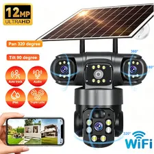 3 Lens 12MP Solar Battery Home Security Camera Outdoor Wifi Wireless PTZ CCTV US