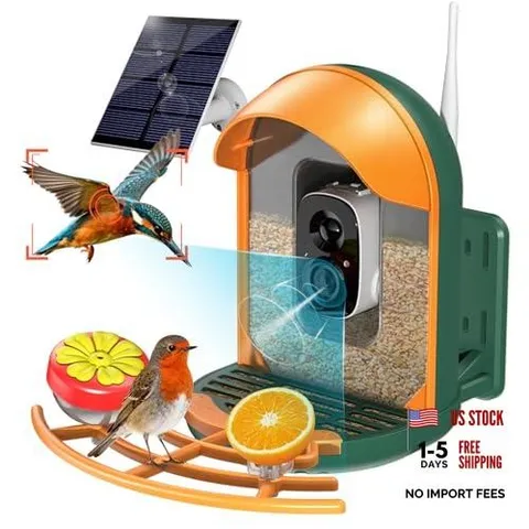Smart Bird Feeder with Camera, Solar Powered Wireless Birds 2K With Stand Green