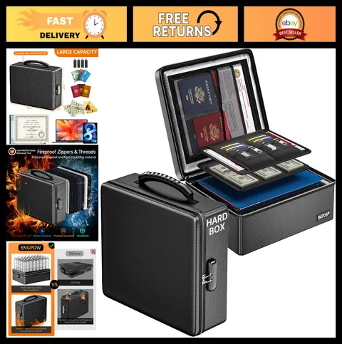 Fireproof Document Box - Portable File Organizer, Water Resistant, Lock & Zipper