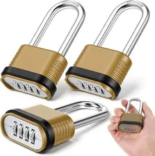 3 Pack Heavy Duty Combination Lock 105Mm Long Shackle Weatherproof Padlock Combi