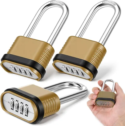 3 Pack Heavy Duty Combination Lock 105Mm Long Shackle Weatherproof Padlock Combi