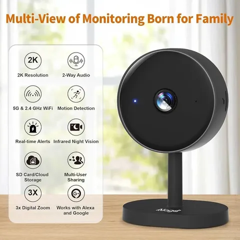 Aieggon 2K Indoor Wi-Fi IP Security Camera 2-Way Audio Motion Night Vision