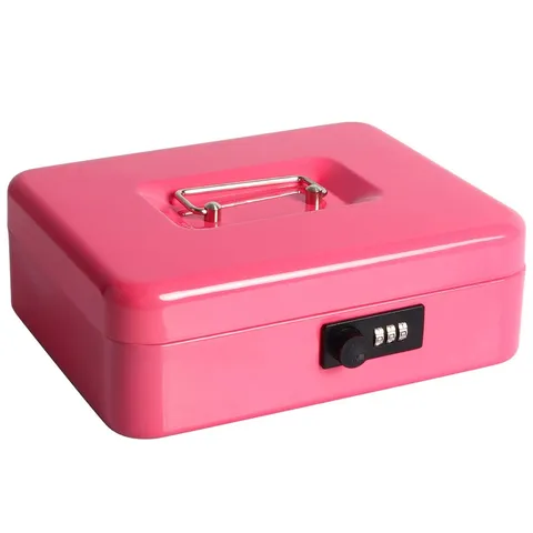 Large Cash Box Money Tray Combination Lock 9.8x7.9x3.5 Inches Pink