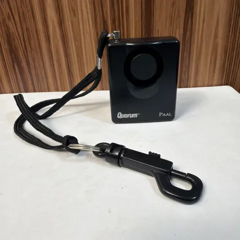 Black QUORUM PAAL Personal Security Attack Alarm with Belt Clip and Wrist Strap