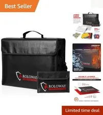 Large Lockable Fireproof Bag - Water-Resistant for Valuables & Documents