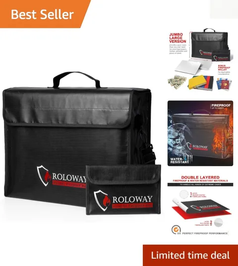 Large Lockable Fireproof Bag - Water-Resistant for Valuables & Documents