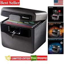 Fireproof Waterproof File Safe with Key Lock 14.3x15.5x13.5 in Steel