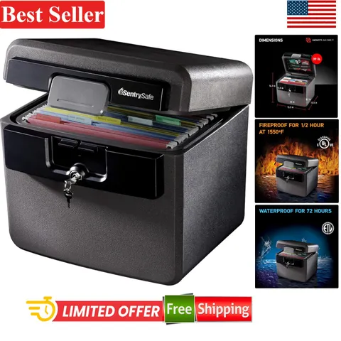 Fireproof Waterproof File Safe with Key Lock 14.3x15.5x13.5 in Steel