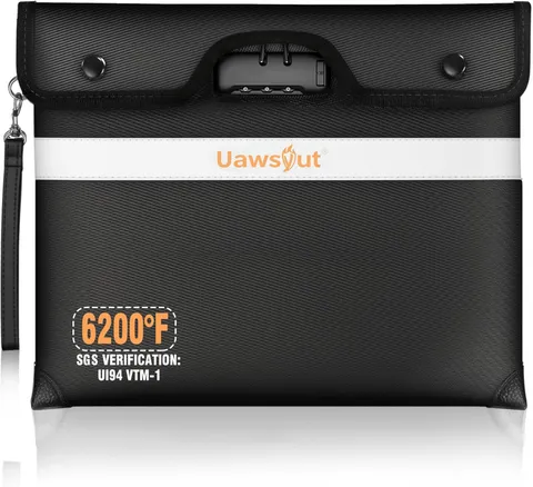 6200℉ Fireproof Document Bag with Lock, Portable Money Bag, Water Resistant Enve
