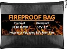 Fireproof Document Bag (10"x13.5"), Waterproof Holder with Zipper for Passport,