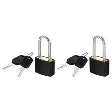 2 Pcs Padlock with Keys Long Shackle Waterproof Keyed Locks Black